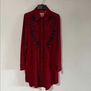 Roper Red Long Sleeve Dress with Black Embroidery